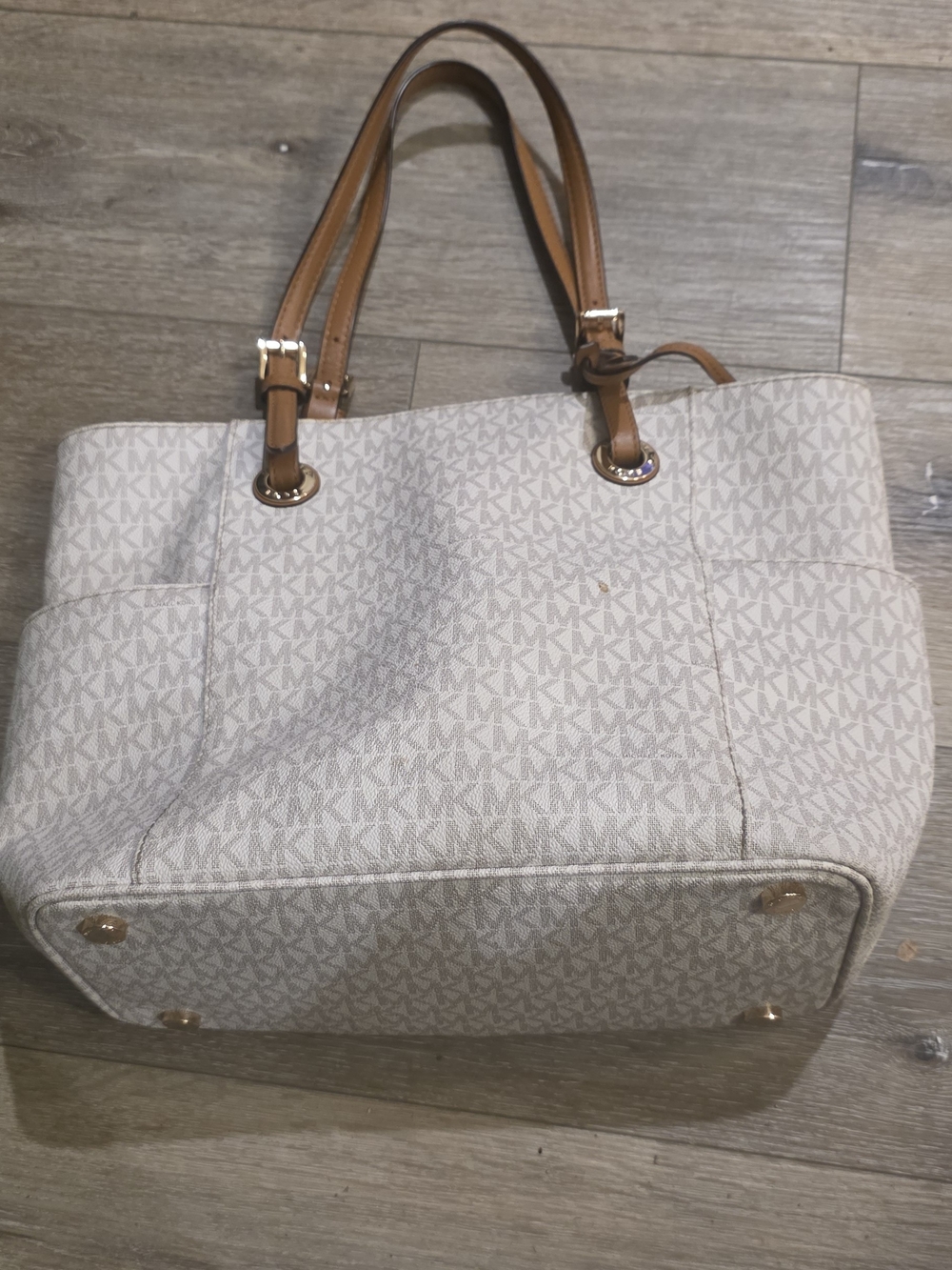 Michael Kors Beige Signature Logo Tote with Tan Handles